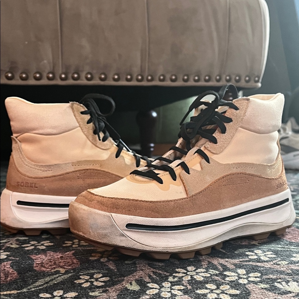 Sorel Tan and Cream High-Top Sneakers